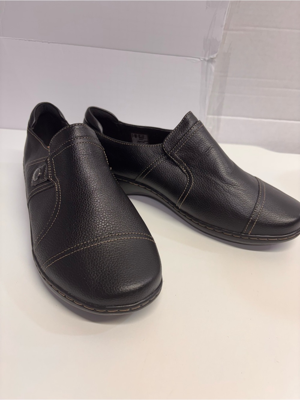 Clarks Ultimate Comfort Black Pebbled Leather Slip-On Shoes Size 10 Extra Wide